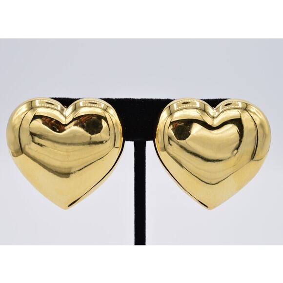 Givenchy Vintage Heart Clip On Earrings Giant Gold Chunky Bold Signed 1980s Bin1 - Picture 1 of 10